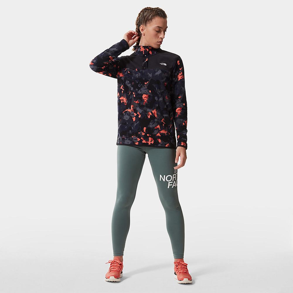 Fleece Mikiny The North Face Printed TKA Glacier Popper Button Damske Oranžové Čierne | DPJ-638491