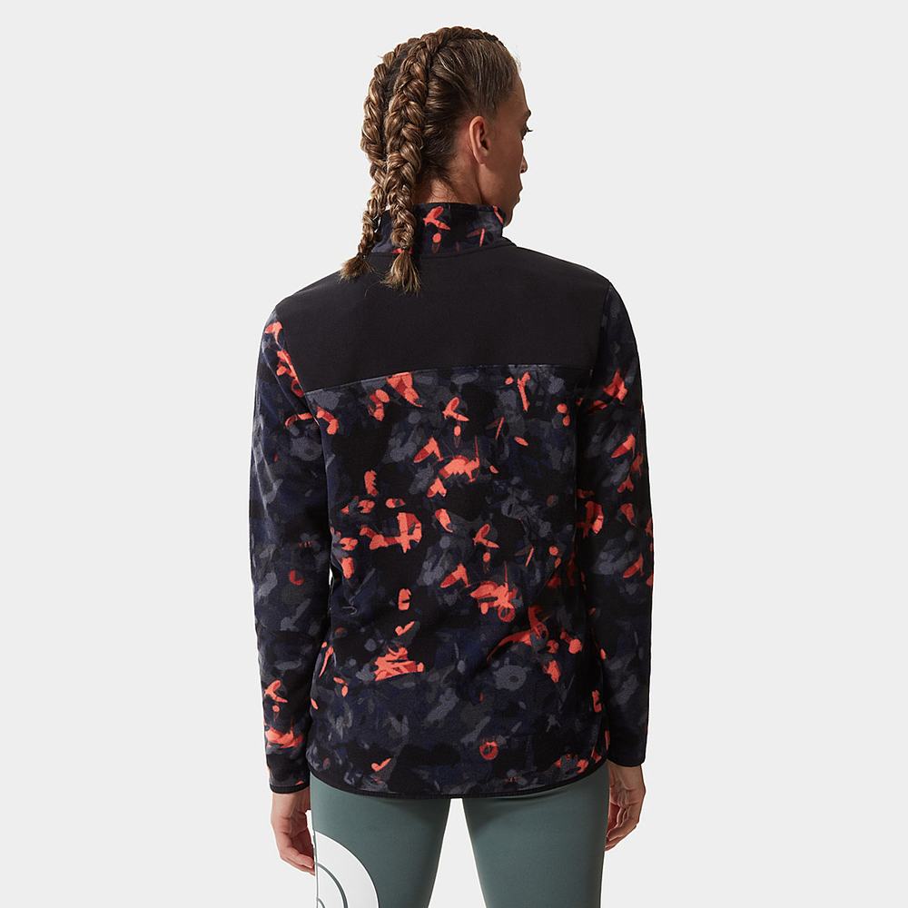 Fleece Mikiny The North Face Printed TKA Glacier Popper Button Damske Oranžové Čierne | DPJ-638491