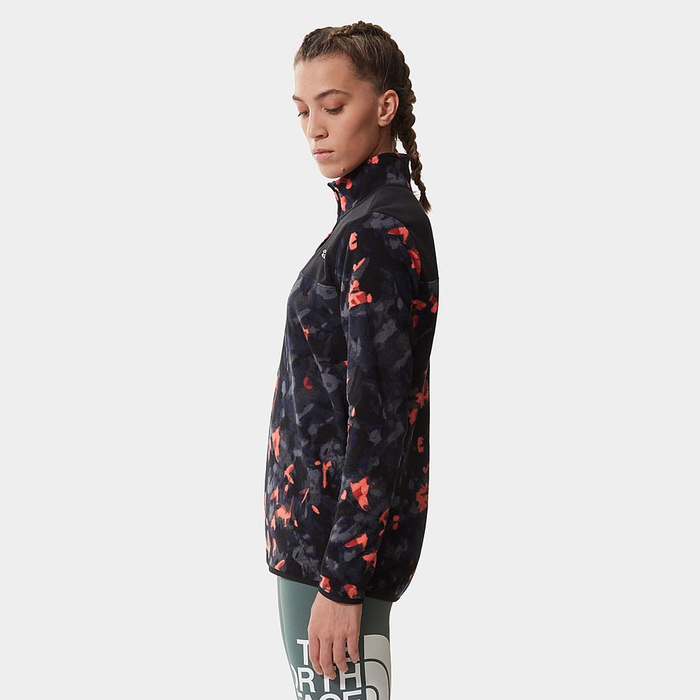 Fleece Mikiny The North Face Printed TKA Glacier Popper Button Damske Oranžové Čierne | DPJ-638491