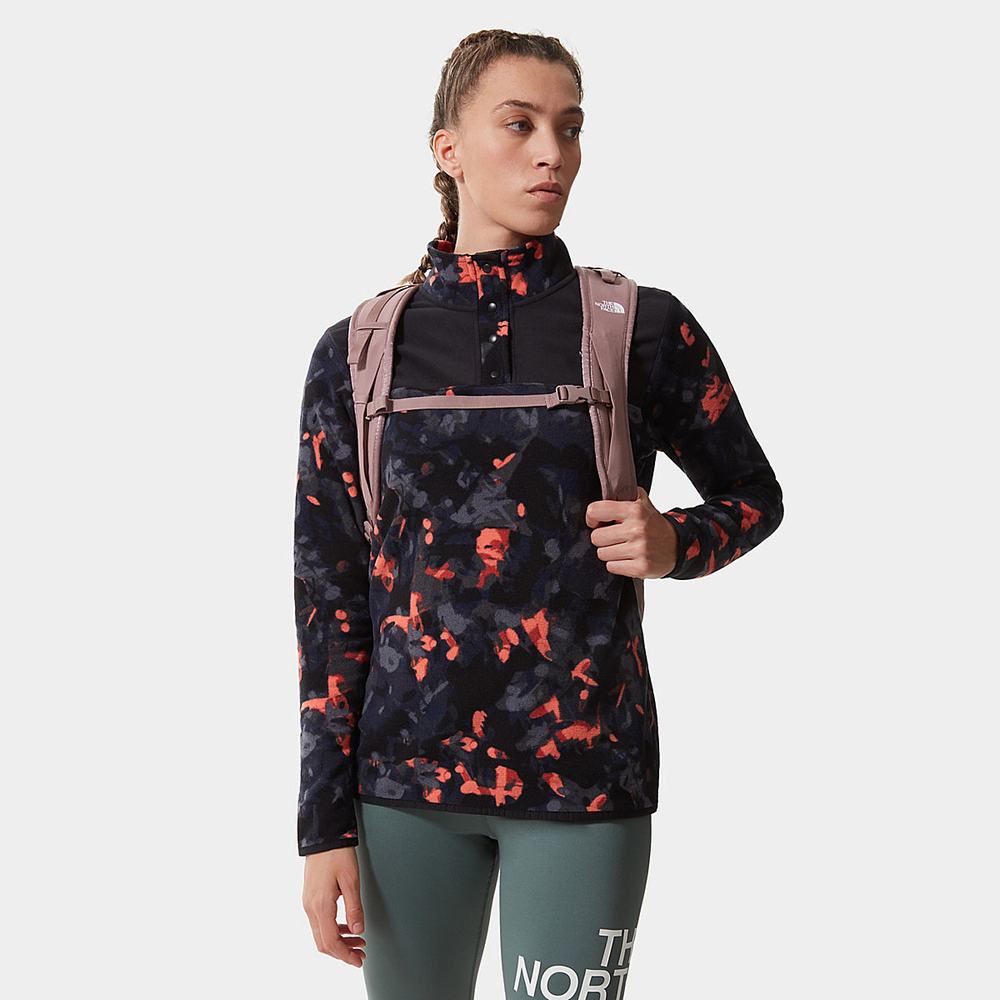 Fleece Mikiny The North Face Printed TKA Glacier Popper Button Damske Oranžové Čierne | DPJ-638491