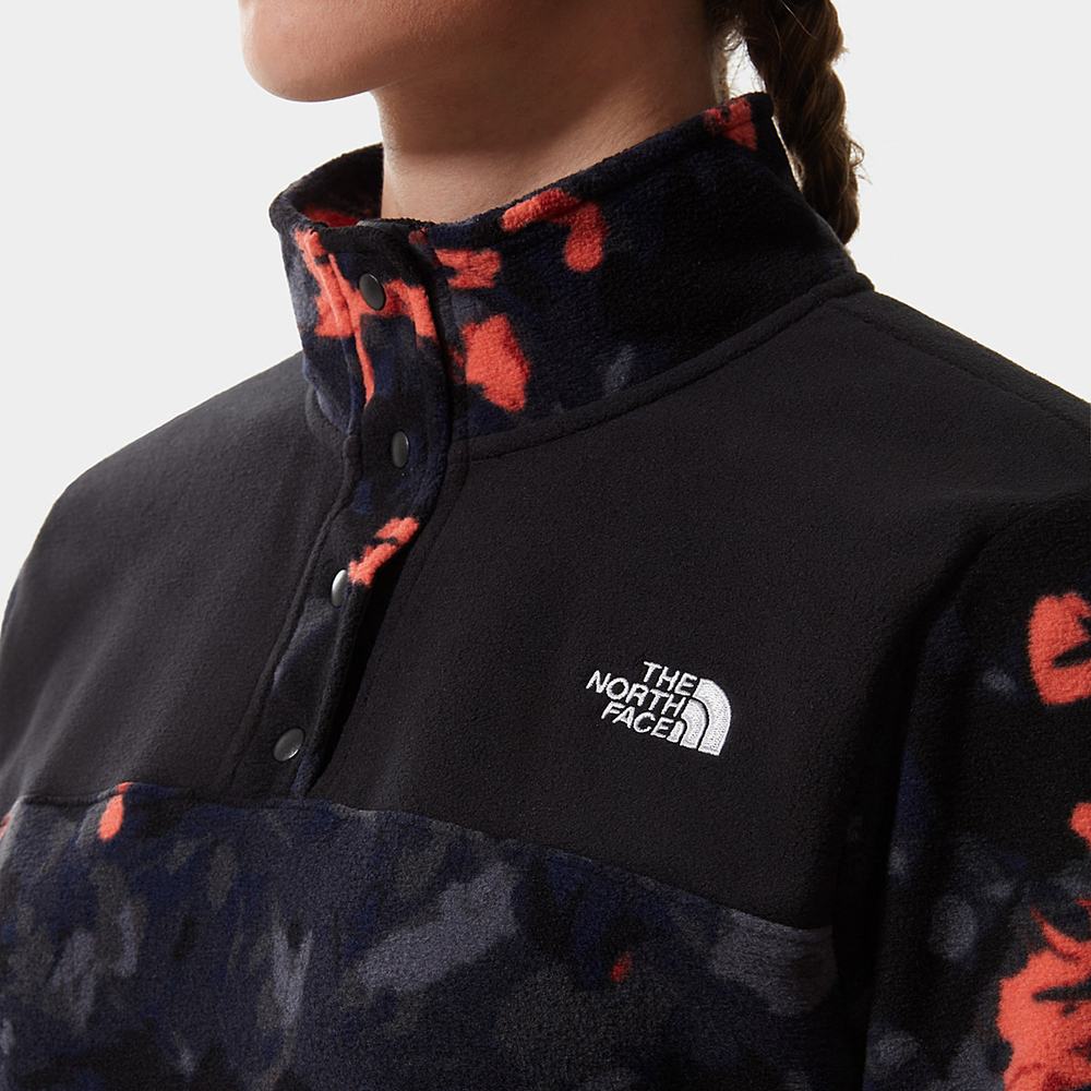 Fleece Mikiny The North Face Printed TKA Glacier Popper Button Damske Oranžové Čierne | DPJ-638491