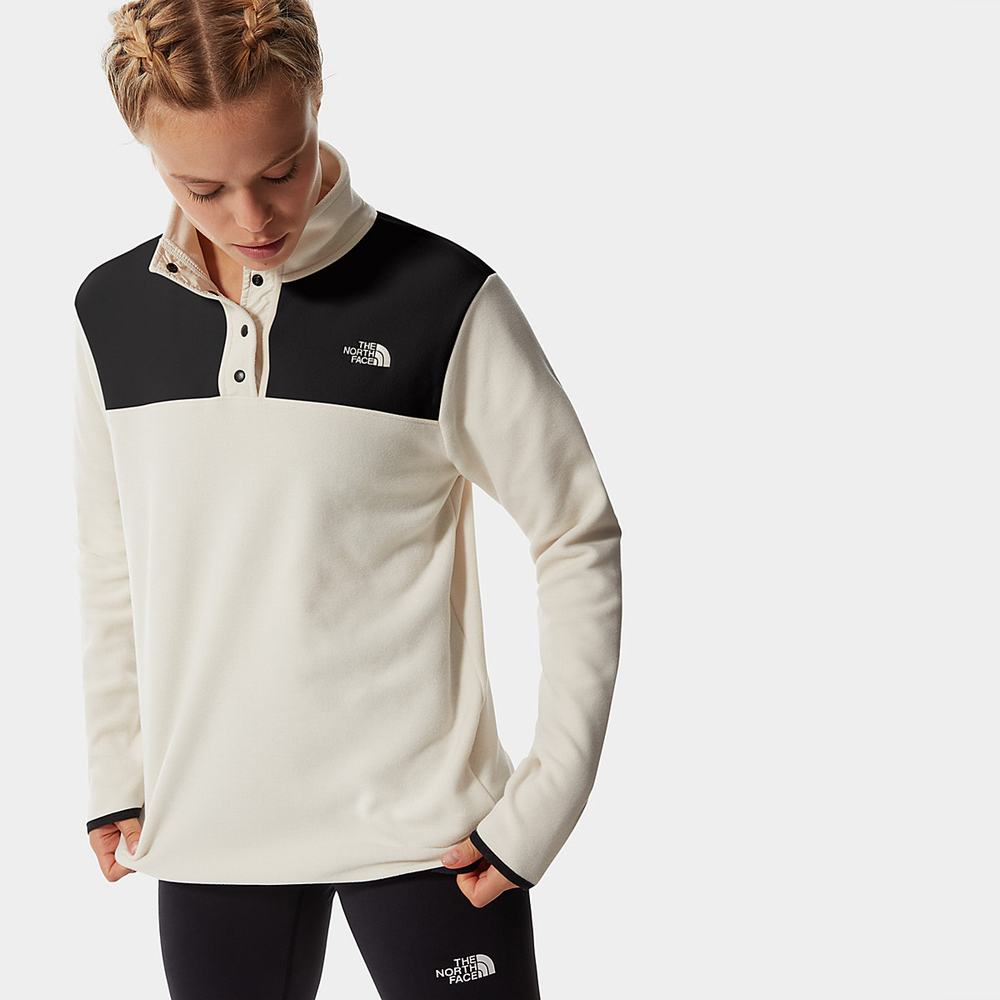 Fleece Mikiny The North Face TKA Glacier Snap-Neck Damske Biele Čierne | MPT-068149