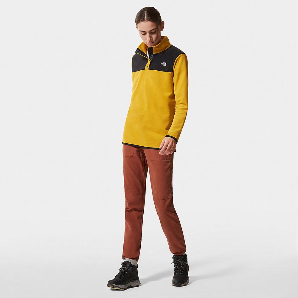Fleece Mikiny The North Face TKA Glacier Snap-Neck Damske Žlté Čierne | MQU-601958