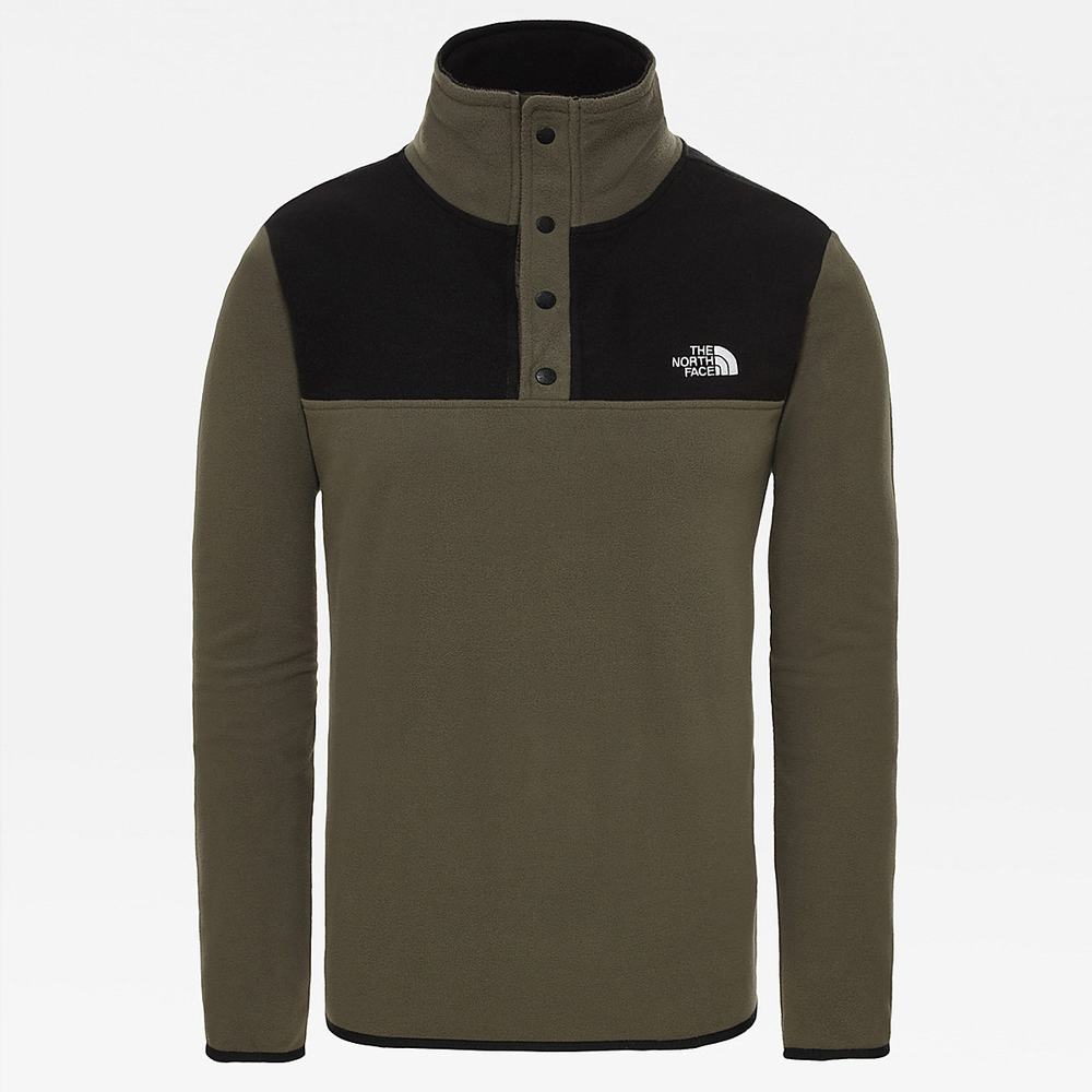 Fleece Mikiny The North Face TKA Glacier Snap-Neck Panske Zelene Čierne | PFZ-382475