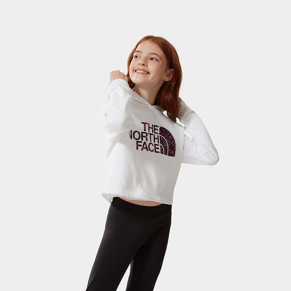 Mikiny S Kapucňou The North Face DREW PEAK CROPPED Dievcenske Biele Čierne | TRJ-438957