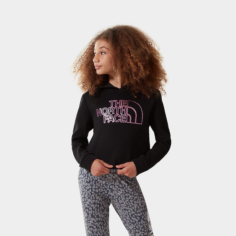 Mikiny S Kapucňou The North Face DREW PEAK CROPPED Dievcenske Čierne Nachový | YPK-482390