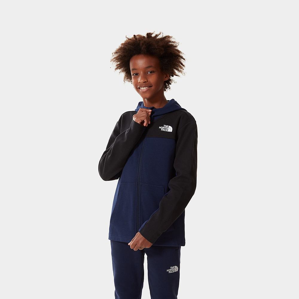 Mikiny S Kapucňou The North Face SLACKER ZIP-UP Chlapcenske Námornícka Modrá Čierne | GHI-783914