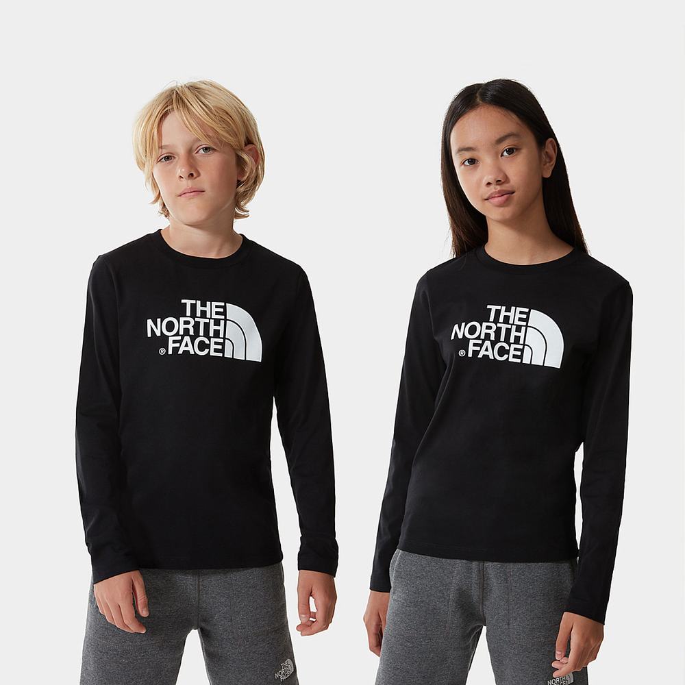 Tricko The North Face Easy Long-Sleeve Dievcenske Čierne Biele | HKS-029438