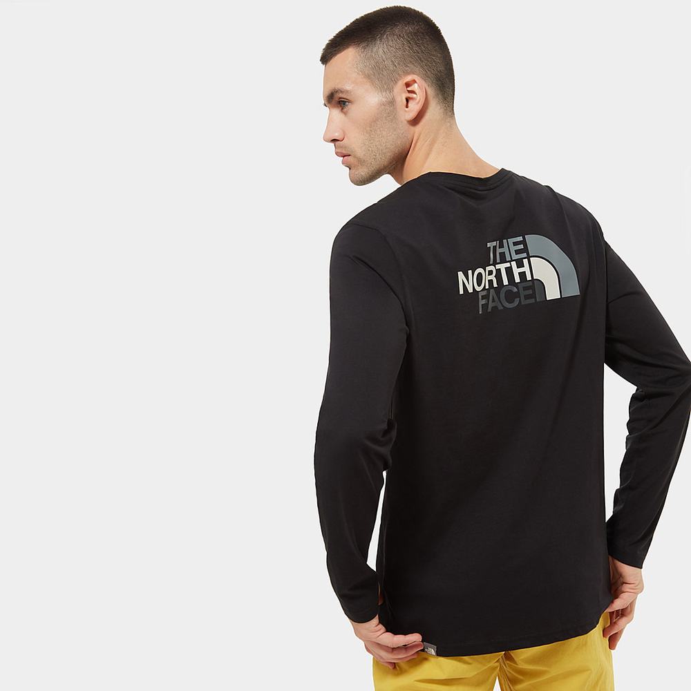 Tricko The North Face Easy Long-Sleeve Panske Čierne Siva | FAG-721548