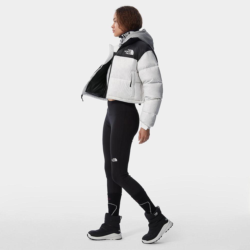 Zimní Bundy The North Face Nuptse Kratke Damske Biele Čierne | PDO-673842