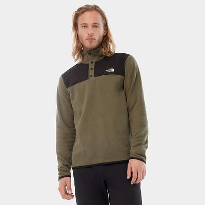 Fleece Mikiny The North Face TKA Glacier Snap-Neck Panske Zelene Čierne | PFZ-382475